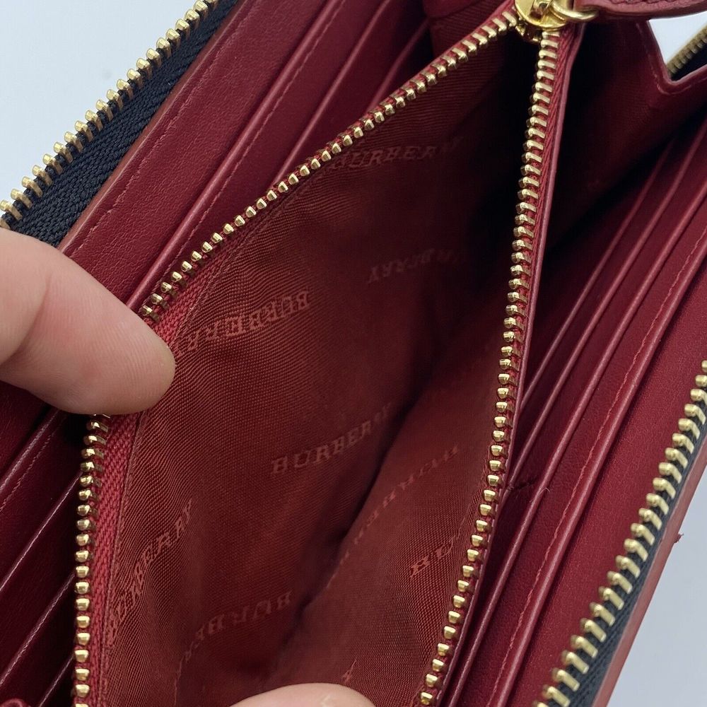 Burberry Elmore Wallet Clutch Purse Zip Around Haymarket House Check Nova Red - Picture 10 of 16